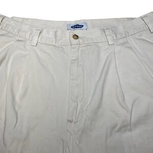 90s Minimalist Old Navy Chinos (34x30 Cuffed) Twill Double Pleated Cream USA